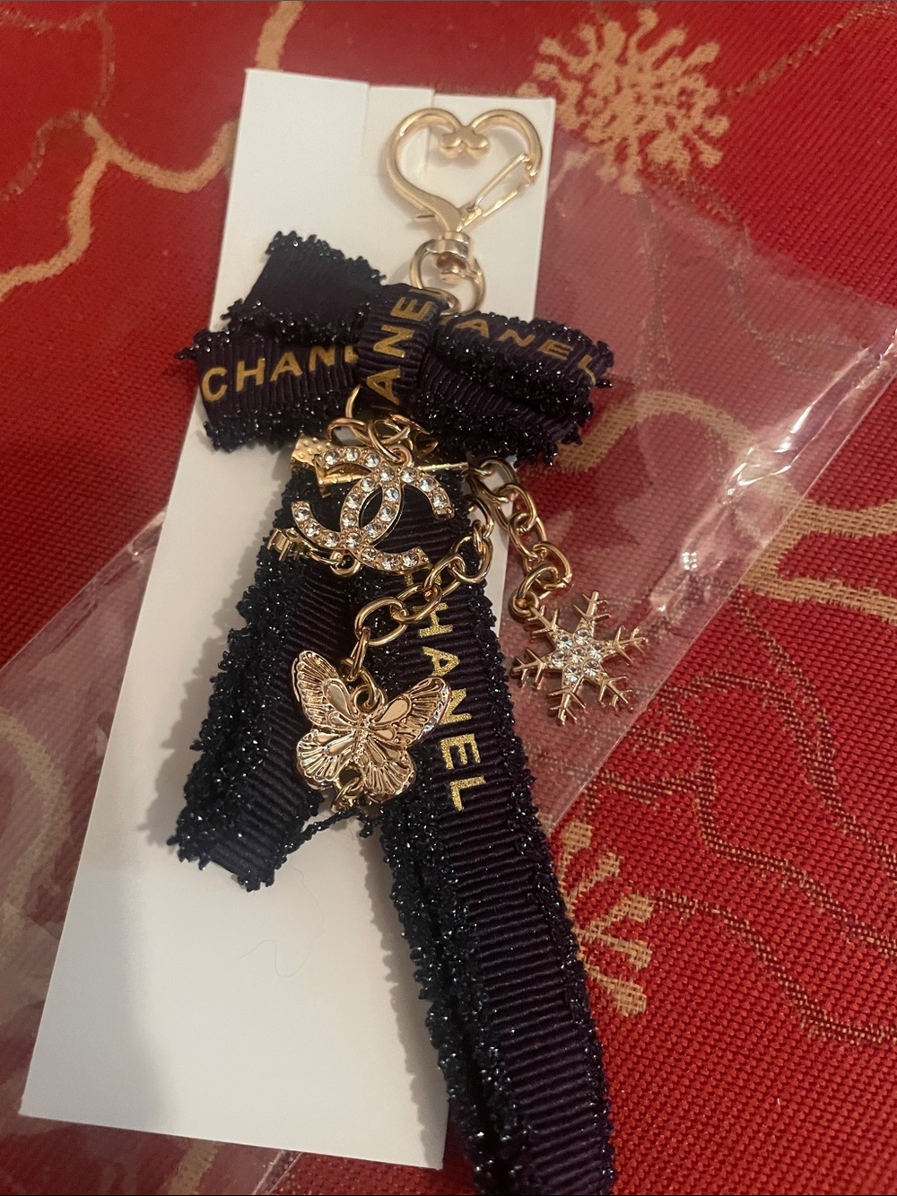 GWP Black & Gold Ribbon Charm Key Holder with Crystal Accents